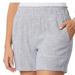 Briggs Women's Linen Blend Microstripe Cuff Shorts Navy/white Size Medium
